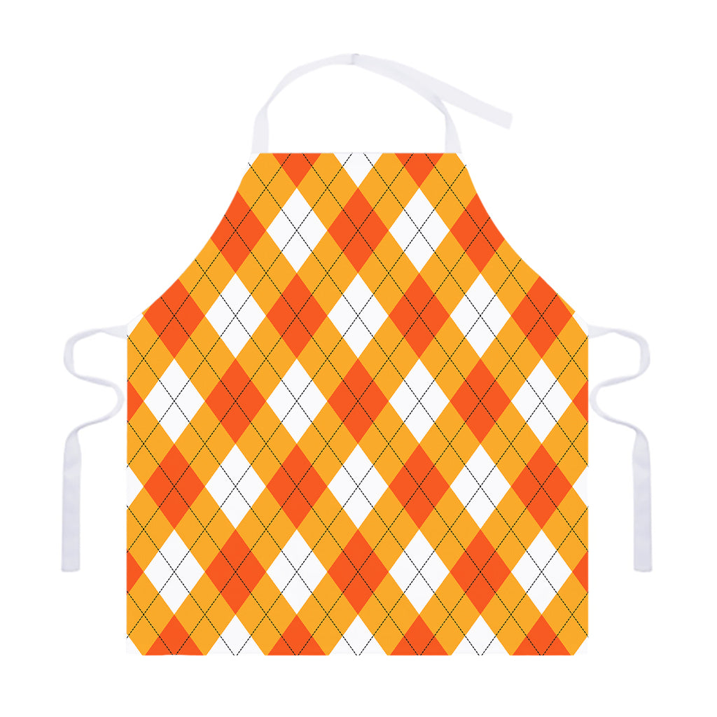 White And Orange Argyle Pattern Print Adjustable Apron
