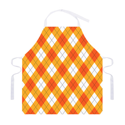 White And Orange Argyle Pattern Print Adjustable Apron