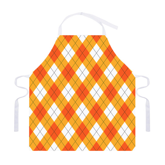White And Orange Argyle Pattern Print Adjustable Apron