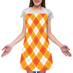 White And Orange Argyle Pattern Print Adjustable Apron