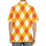 White And Orange Argyle Pattern Print Aloha Shirt
