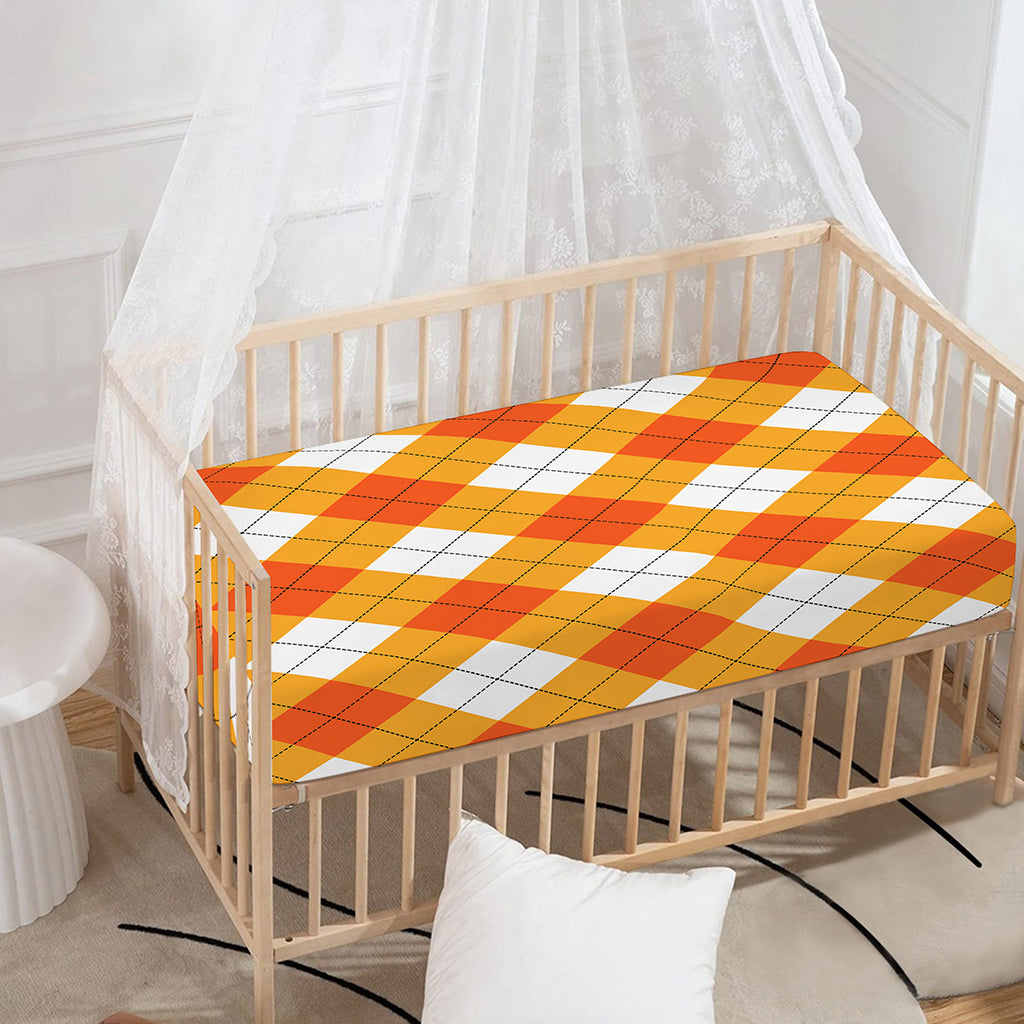White And Orange Argyle Pattern Print Baby Crib Sheet