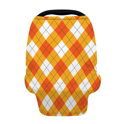 White And Orange Argyle Pattern Print Baby Seat Cover