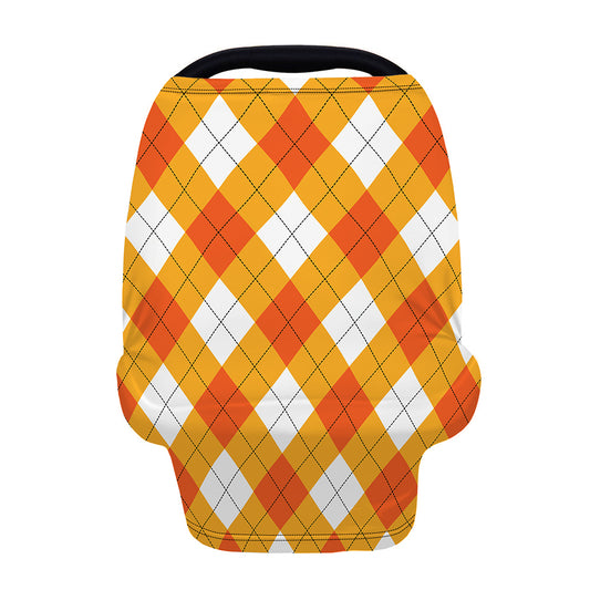 White And Orange Argyle Pattern Print Baby Seat Cover