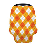 White And Orange Argyle Pattern Print Baby Seat Cover