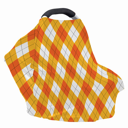 White And Orange Argyle Pattern Print Baby Seat Cover