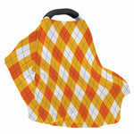 White And Orange Argyle Pattern Print Baby Seat Cover