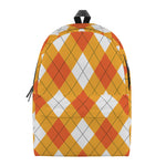 White And Orange Argyle Pattern Print Backpack