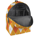 White And Orange Argyle Pattern Print Backpack