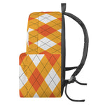 White And Orange Argyle Pattern Print Backpack