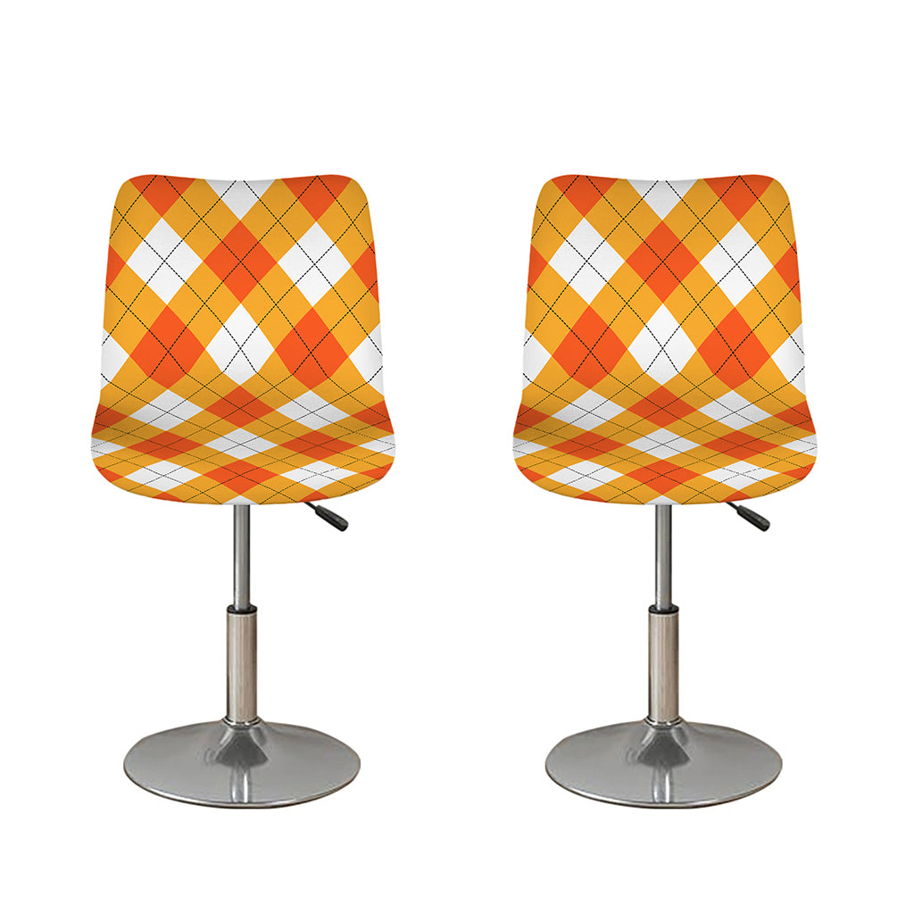 White And Orange Argyle Pattern Print Bar Stool Covers