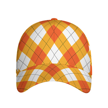 White And Orange Argyle Pattern Print Baseball Cap
