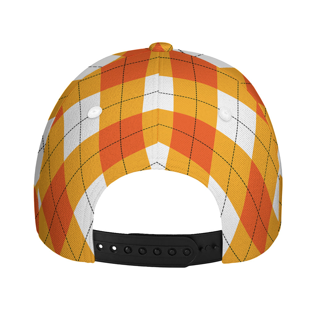 White And Orange Argyle Pattern Print Baseball Cap
