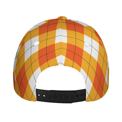 White And Orange Argyle Pattern Print Baseball Cap
