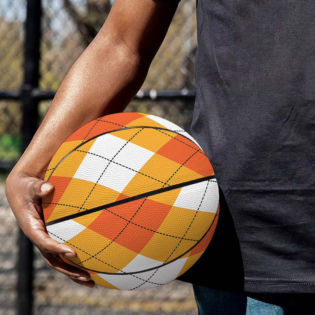 White And Orange Argyle Pattern Print Basketball