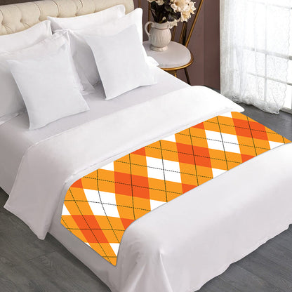 White And Orange Argyle Pattern Print Bed Runner
