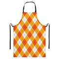 White And Orange Argyle Pattern Print Bib Apron With Pocket