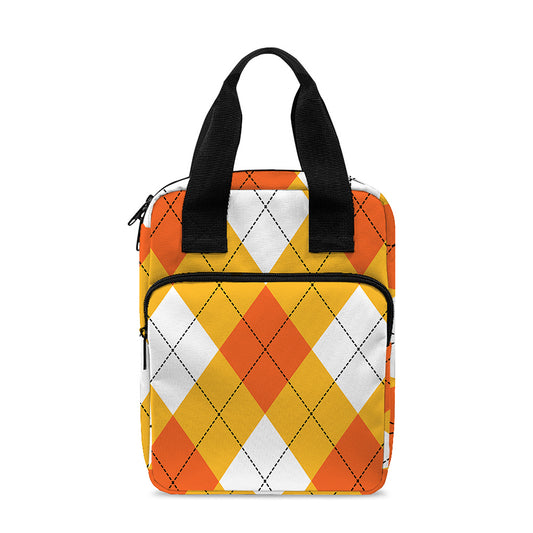 White And Orange Argyle Pattern Print Bible Tote Bag