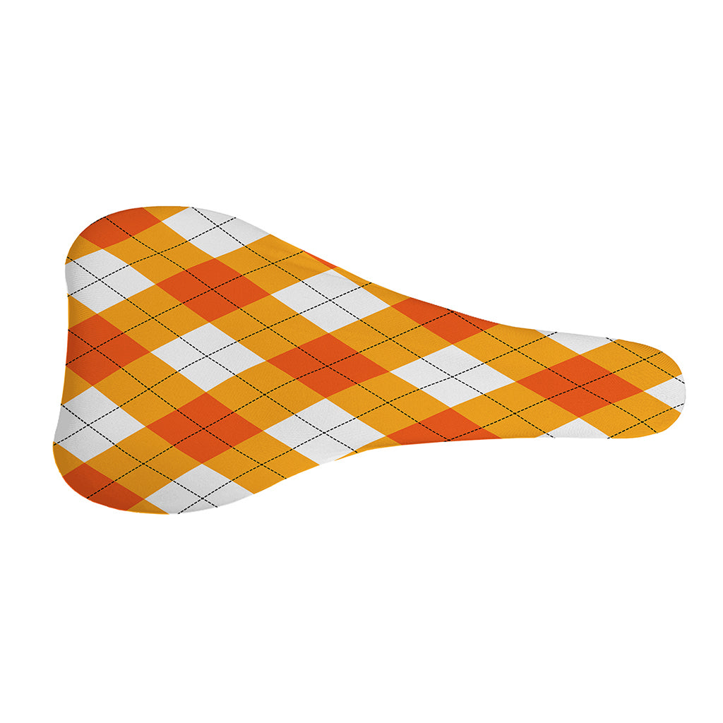 White And Orange Argyle Pattern Print Bicycle Seat Cover