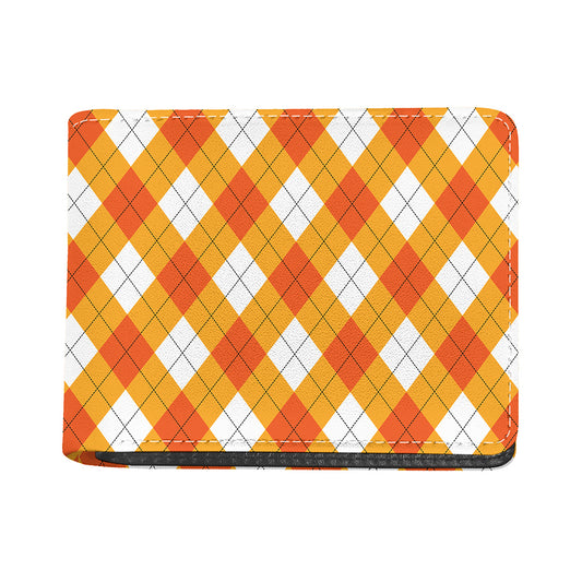 White And Orange Argyle Pattern Print Bifold Wallet