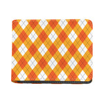 White And Orange Argyle Pattern Print Bifold Wallet