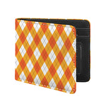 White And Orange Argyle Pattern Print Bifold Wallet