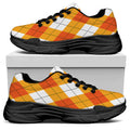 White And Orange Argyle Pattern Print Black Chunky Shoes