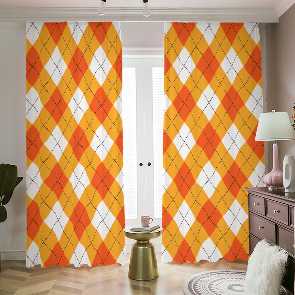 White And Orange Argyle Pattern Print Blackout Pencil Pleat Curtains