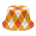 White And Orange Argyle Pattern Print Bucket Hat