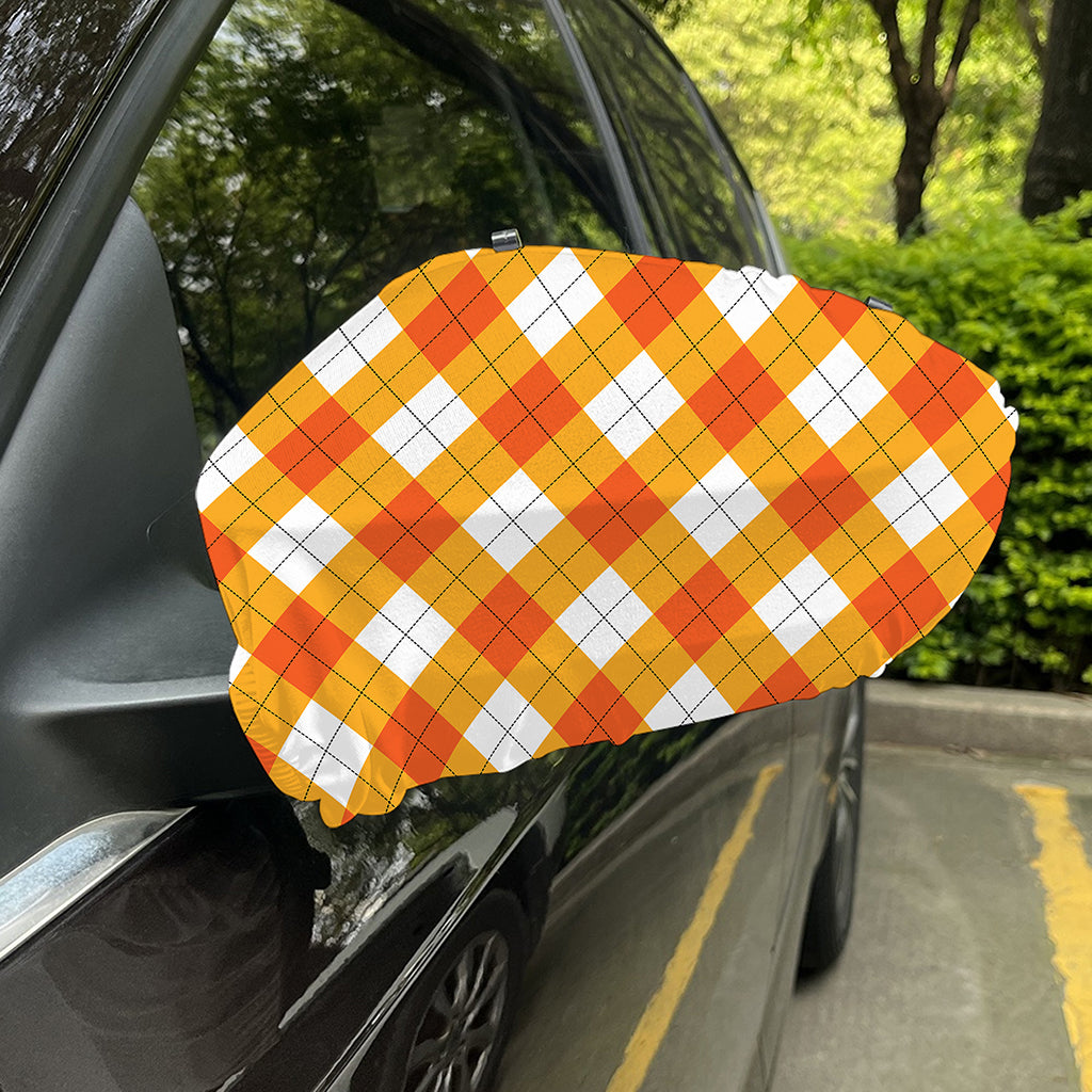 White And Orange Argyle Pattern Print Car Side Mirror Covers