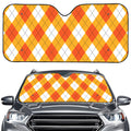 White And Orange Argyle Pattern Print Car Windshield Sun Shade
