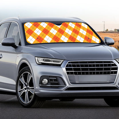 White And Orange Argyle Pattern Print Car Windshield Sun Shade