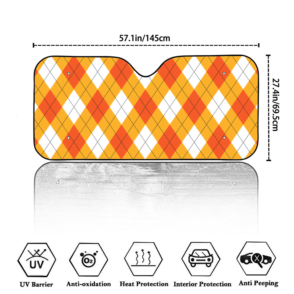 White And Orange Argyle Pattern Print Car Windshield Sun Shade