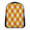 White And Orange Argyle Pattern Print Casual Backpack