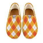 White And Orange Argyle Pattern Print Casual Shoes