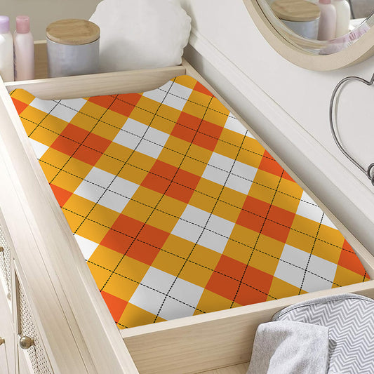 White And Orange Argyle Pattern Print Changing Pad Cover