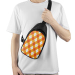 White And Orange Argyle Pattern Print Chest Bag
