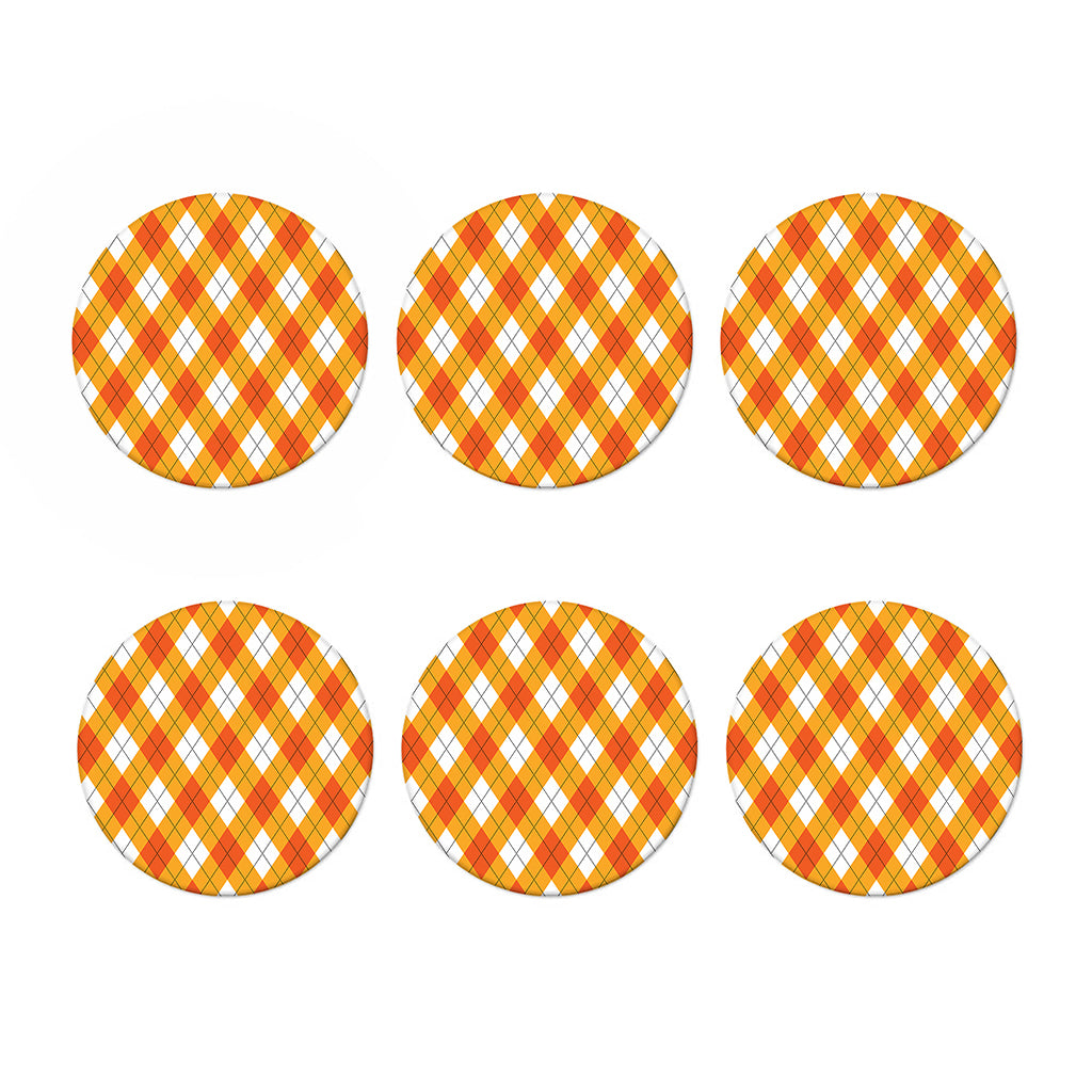 White And Orange Argyle Pattern Print Coaster Set