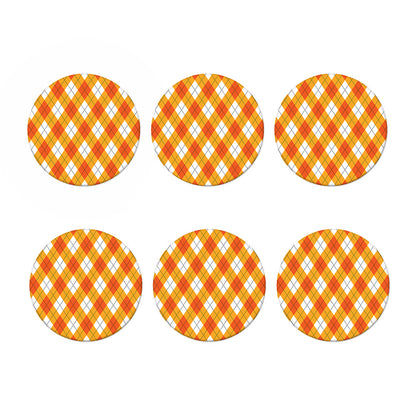 White And Orange Argyle Pattern Print Coaster Set