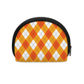 White And Orange Argyle Pattern Print Coin Purse