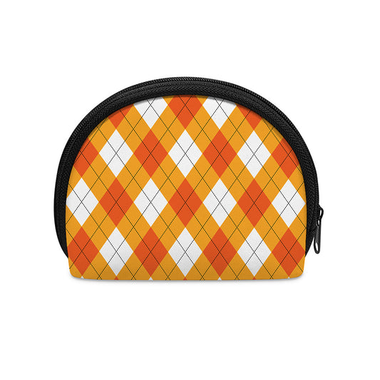 White And Orange Argyle Pattern Print Coin Purse