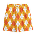 White And Orange Argyle Pattern Print Cotton Shorts