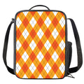 White And Orange Argyle Pattern Print Crossbody Lunch Bag