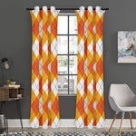 White And Orange Argyle Pattern Print Curtain