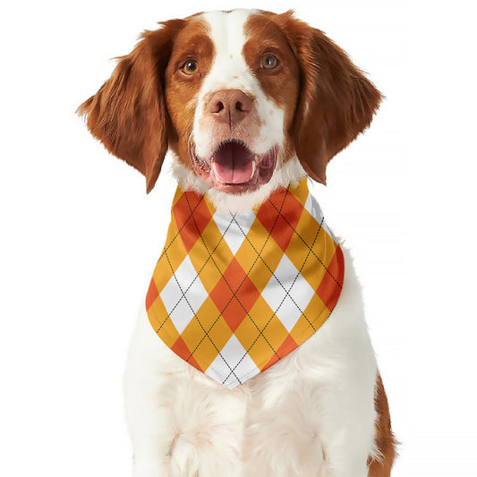 White And Orange Argyle Pattern Print Dog Bandana