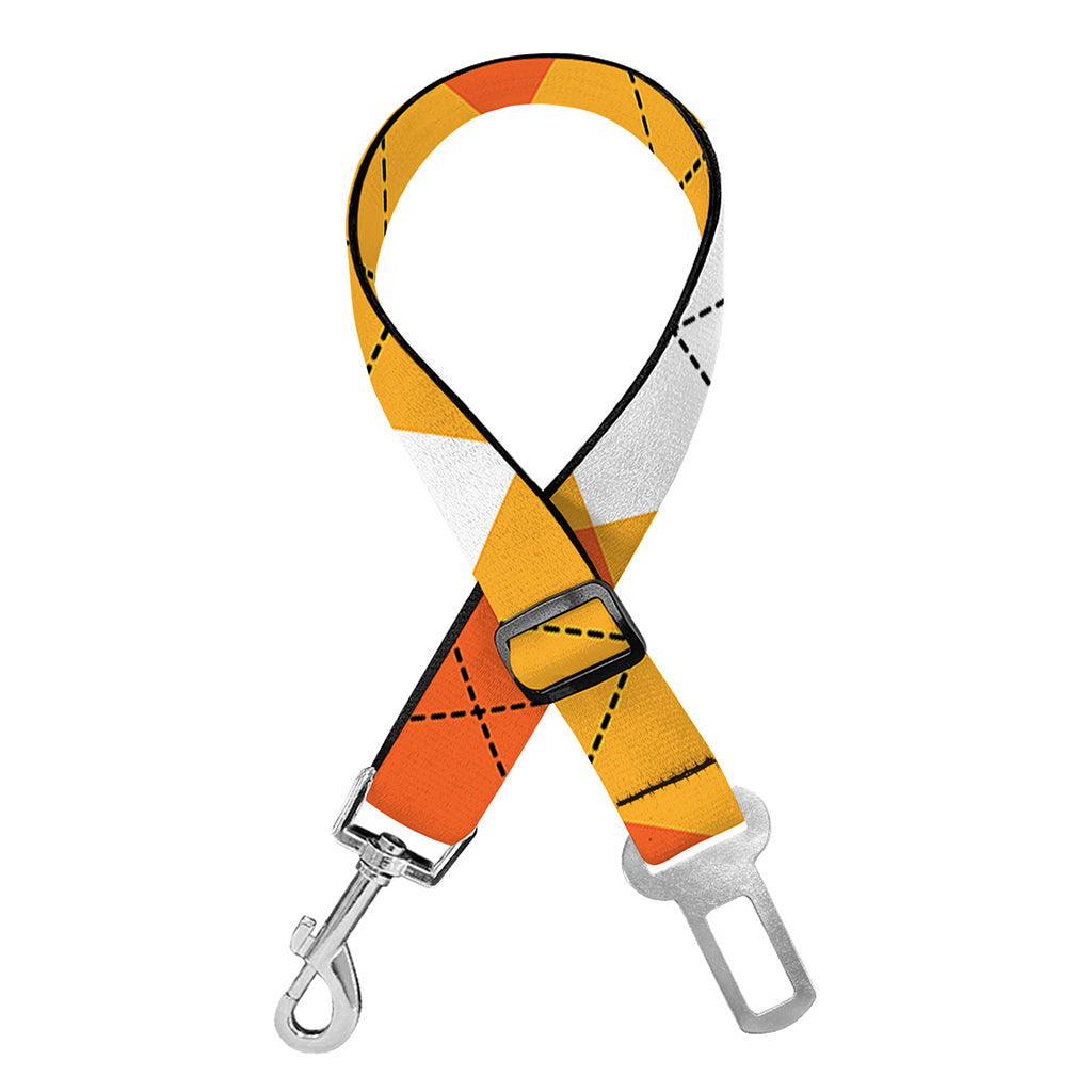 White And Orange Argyle Pattern Print Dog Seat Belt