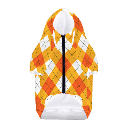 White And Orange Argyle Pattern Print Dog Zip Up Hoodie
