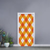 White And Orange Argyle Pattern Print Door Sticker