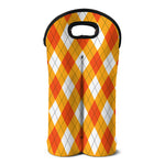 White And Orange Argyle Pattern Print Double Neoprene Wine Tote