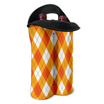 White And Orange Argyle Pattern Print Double Neoprene Wine Tote